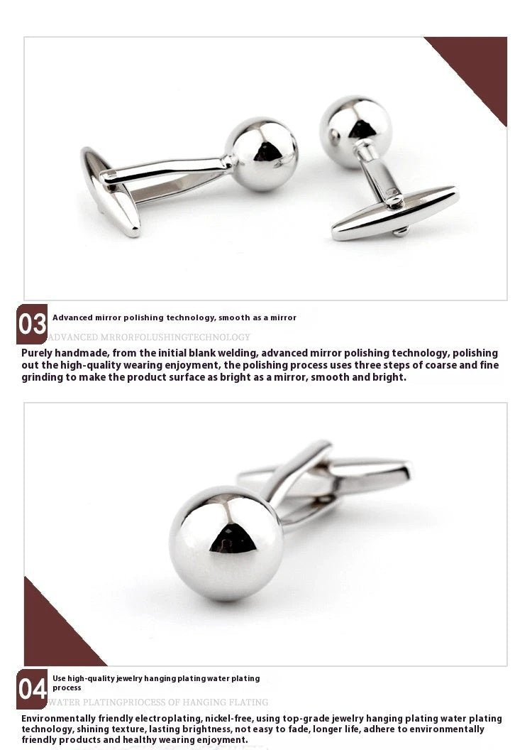 Silver Steel Ball Shape Metal Cufflinks For Men