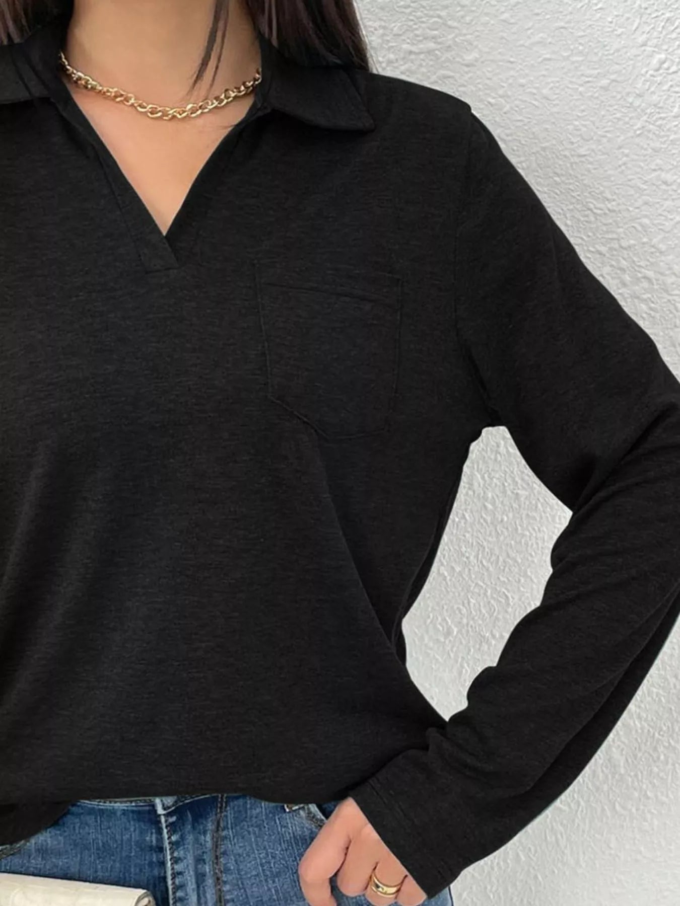 Women's Long Sleeve Polo Shirt Casual V-Neck Pullover Top
