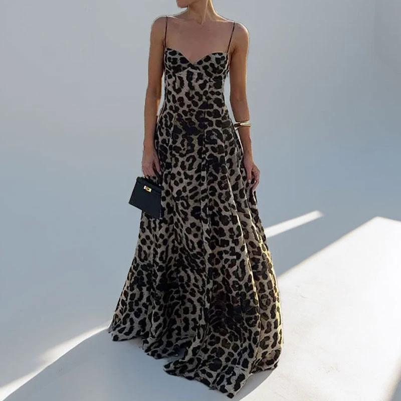 Elegant Stylish Sexy Leopard Print Suspender Dress