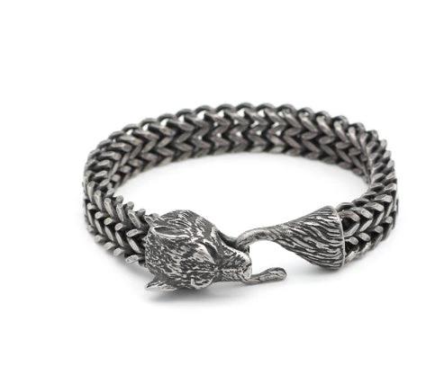 Men's Stainless Steel Vintage Black Wolf Head Cuban Chain Bracelet