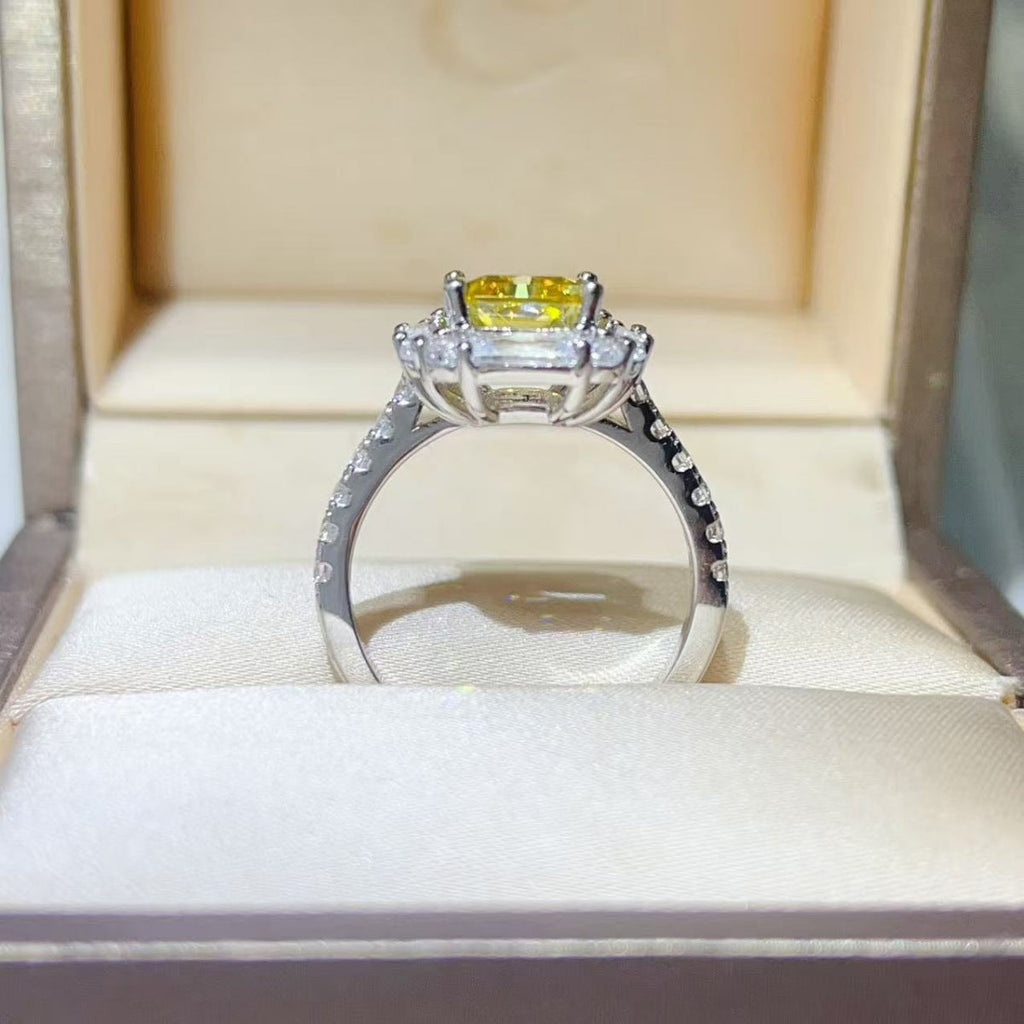 Yellow Halo 3 Carat Moissanite Ring in 925 Sterling Silver