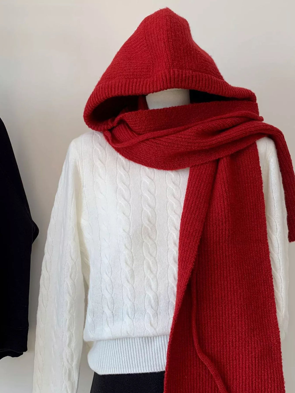 Wool Knit Scarf Hat - Solid Color Unisex