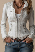 Women’s Lace Trim Zip-Up Fitted Jacket
