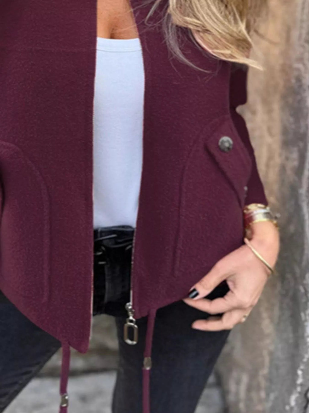 Full Size Zip-Up Long Sleeve Outerwear Plus Size