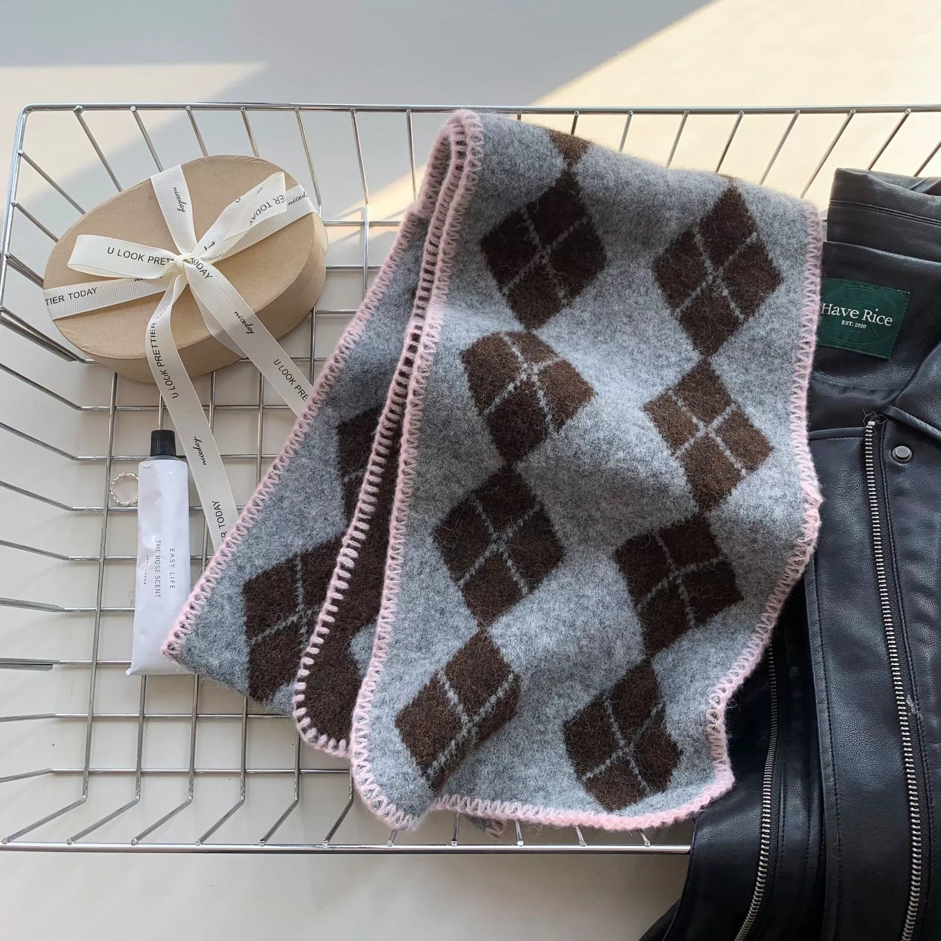 Wool Argyle Scarf - Warm Winter Essential