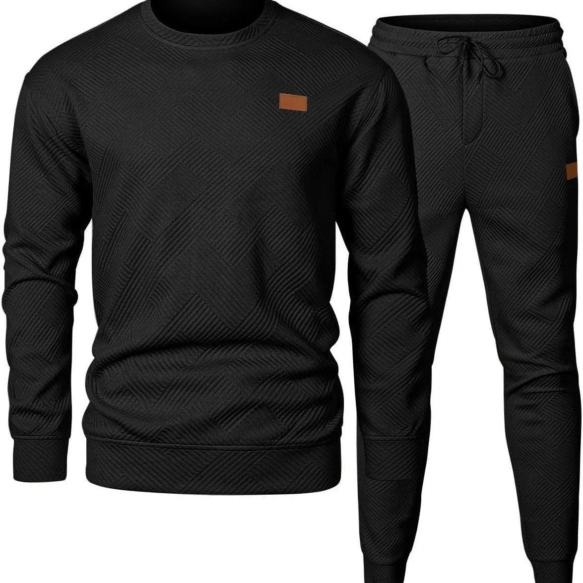 Men's Sports Casual Round Neck Jacquard Two-piece Knitted Sweater Set