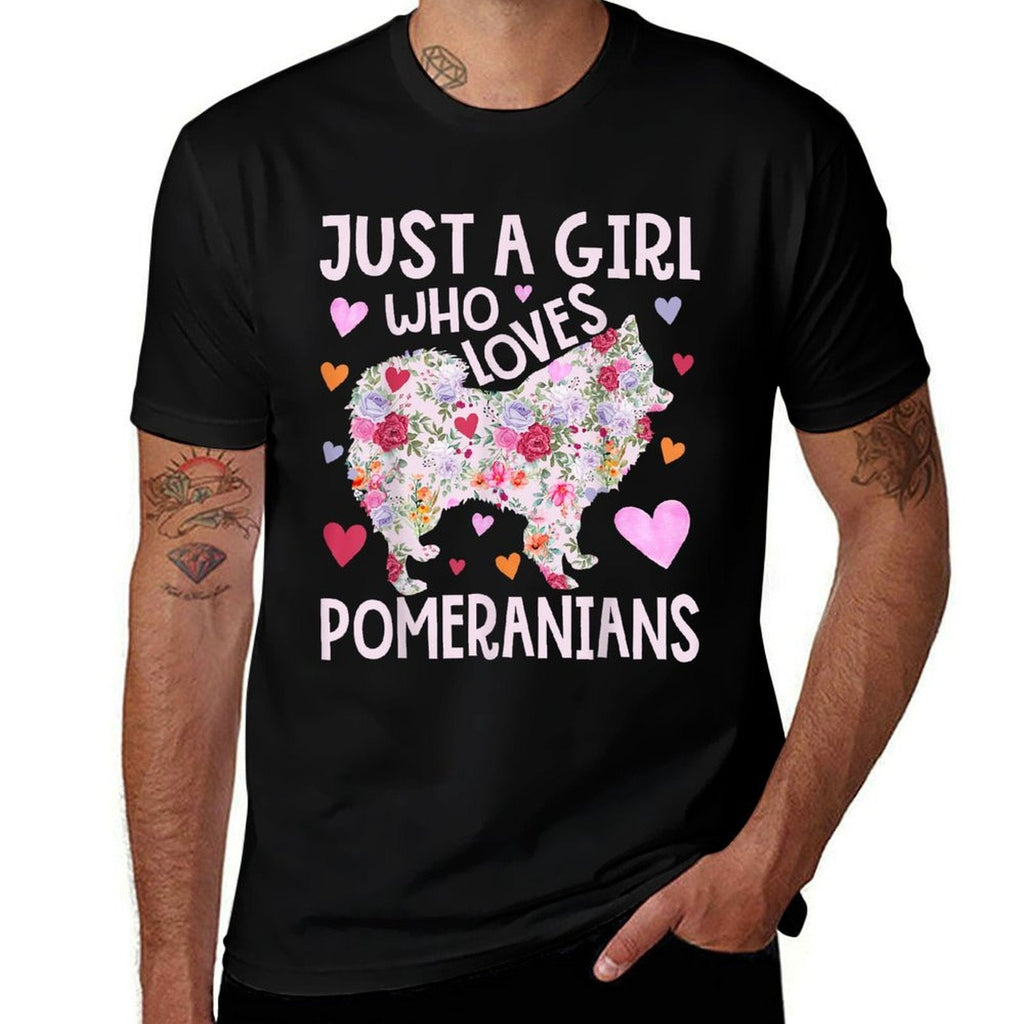 Pomeranian Just A Girl Who Loves Pomeranians Flower Floral  Lightweight T-Shirt