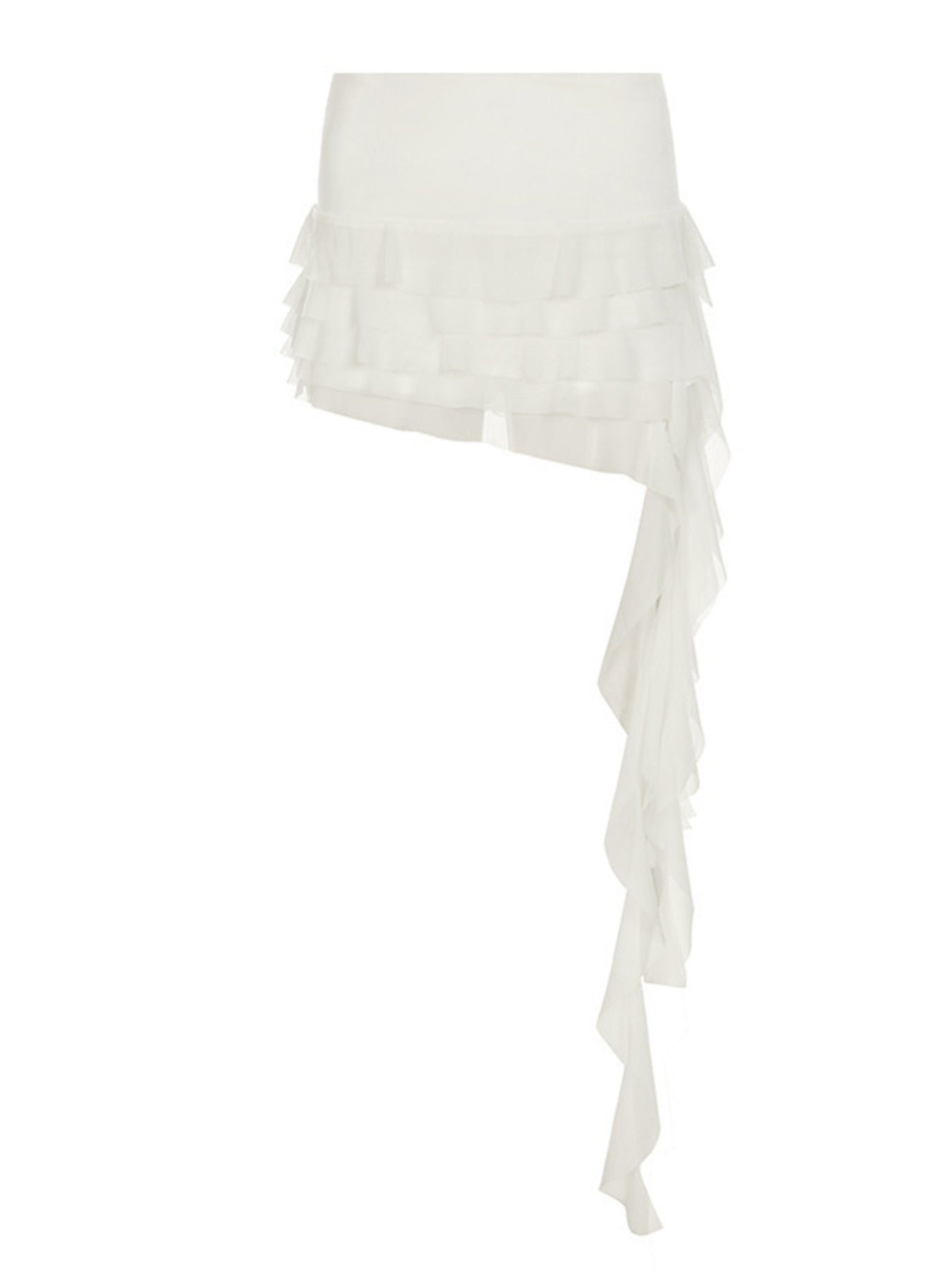 White Ruffled Asymmetrical Layered Mini Skirt