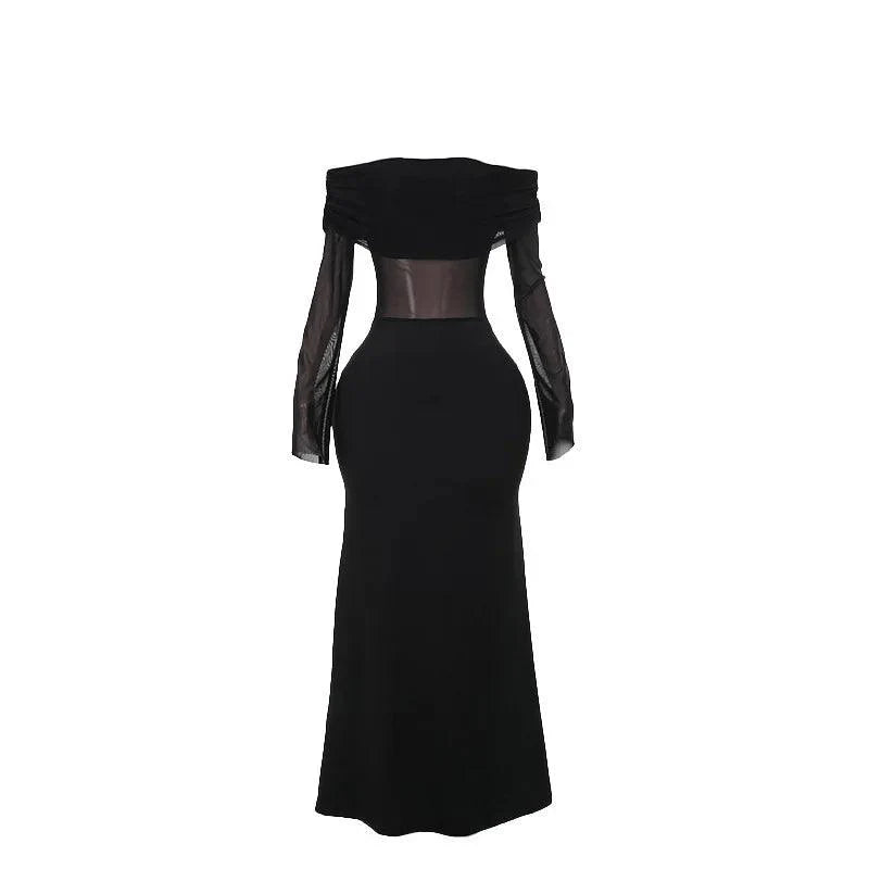 Elise Mesh Off Shoulder Maxi Dress