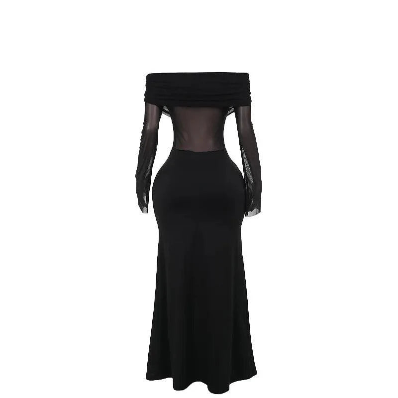 Elise Mesh Off Shoulder Maxi Dress
