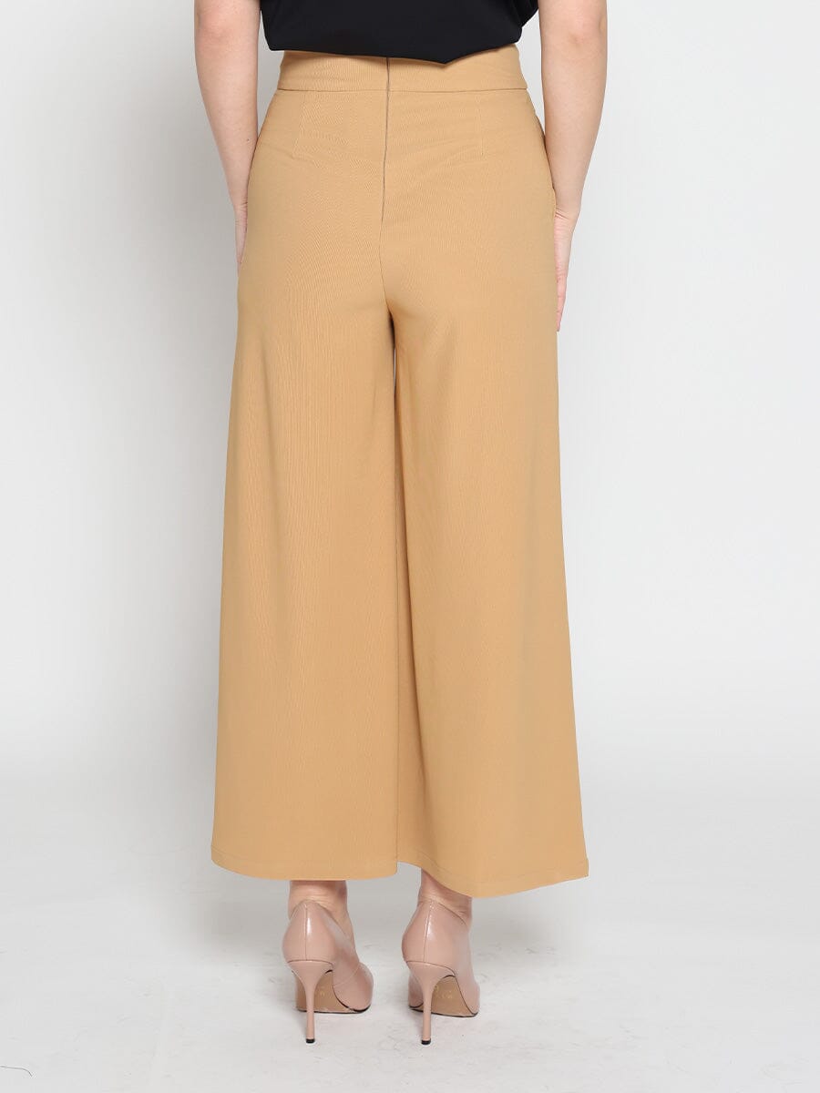 Embellished Pockets High Waist Wide Leg Pants