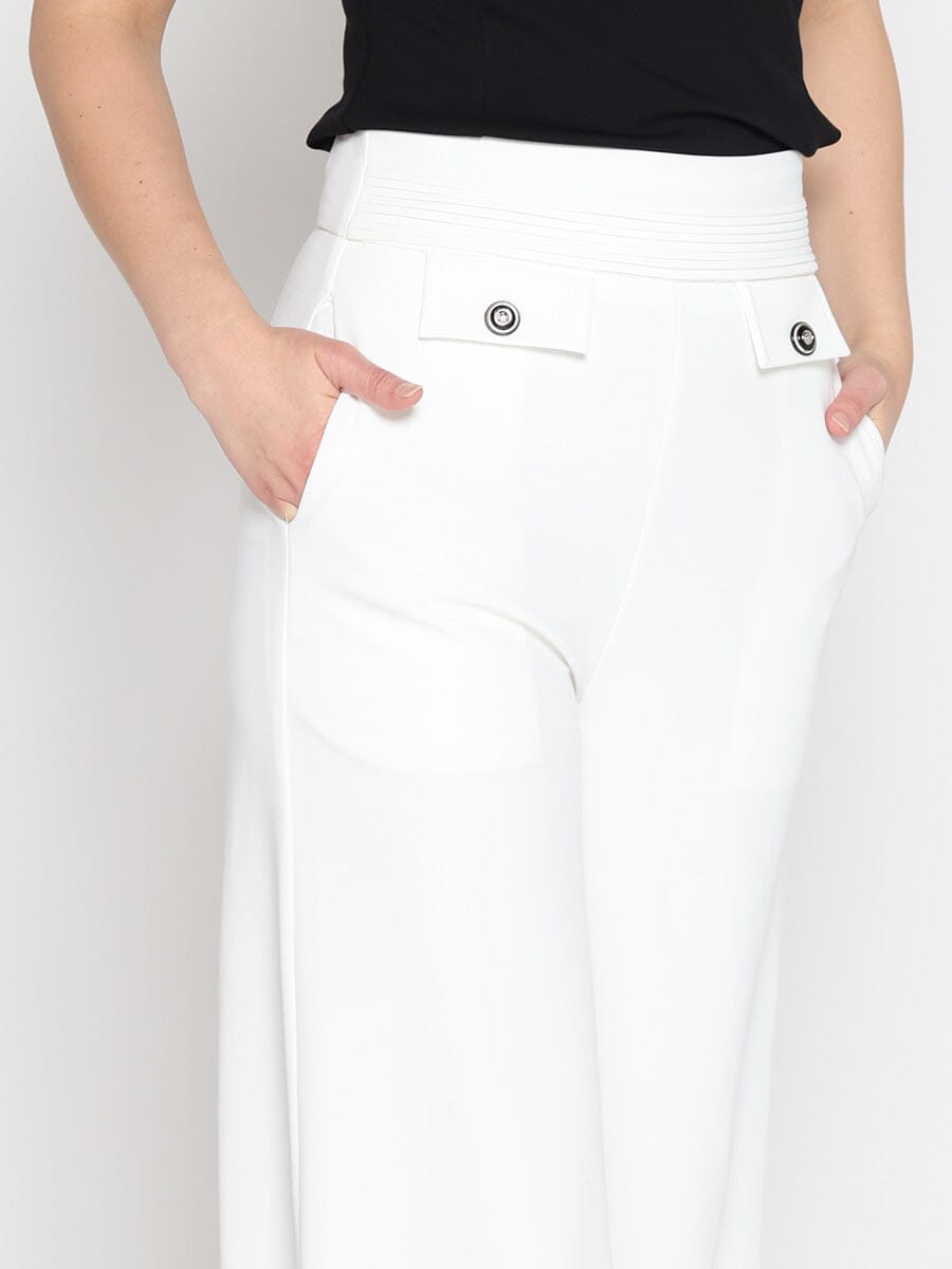 Embellished Pockets High Waist Wide Leg Pants