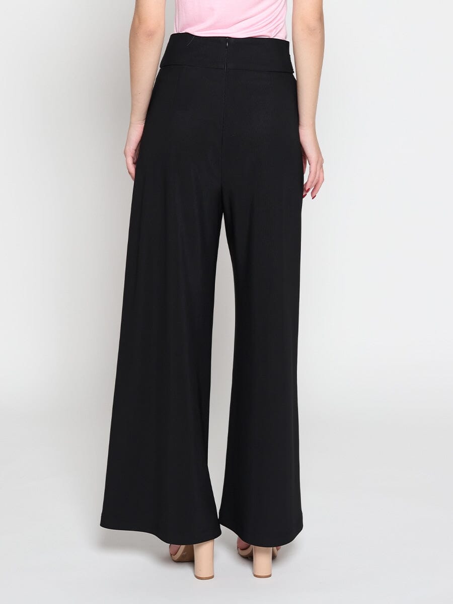 Embellished Pockets High Waist Wide Leg Pants