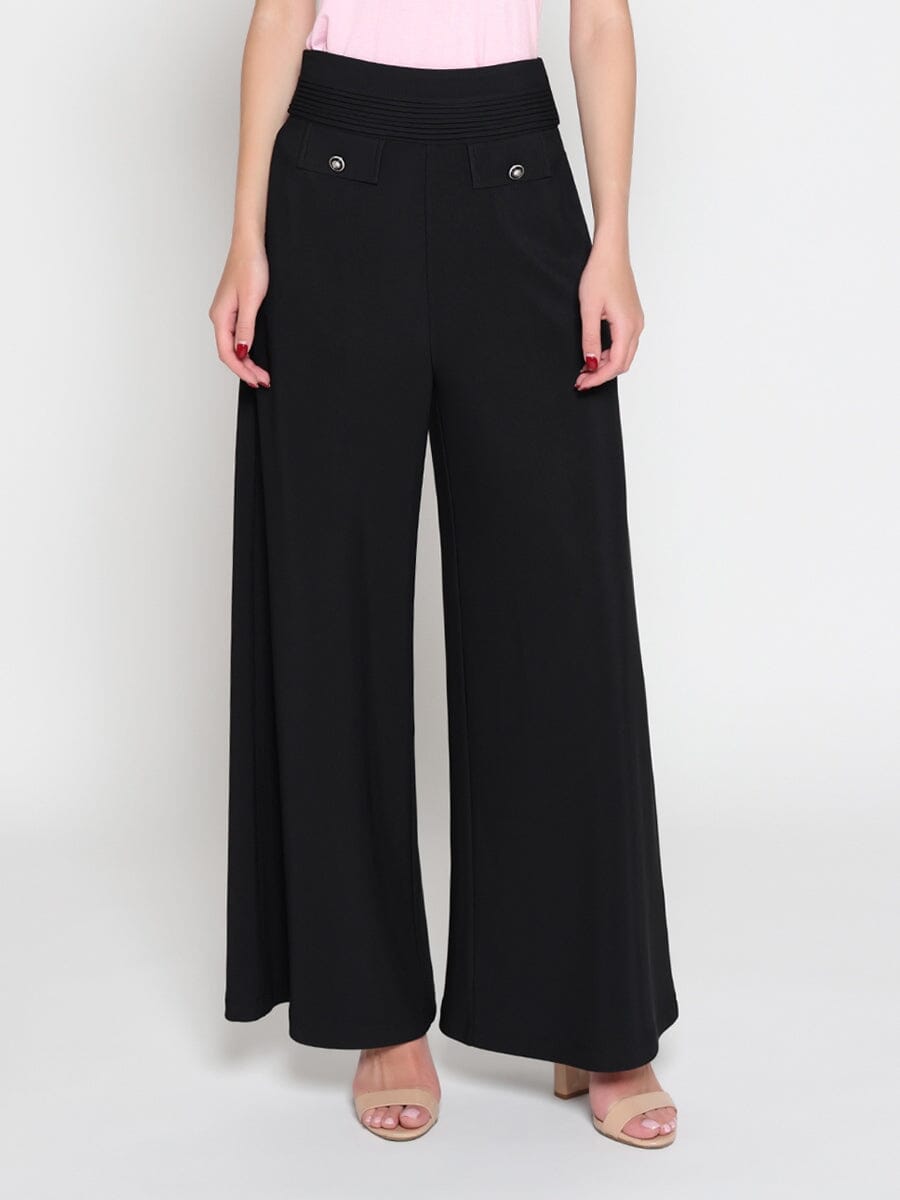 Embellished Pockets High Waist Wide Leg Pants