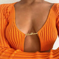 Emilia Orange Ribbed Long Sleeve Crop Top