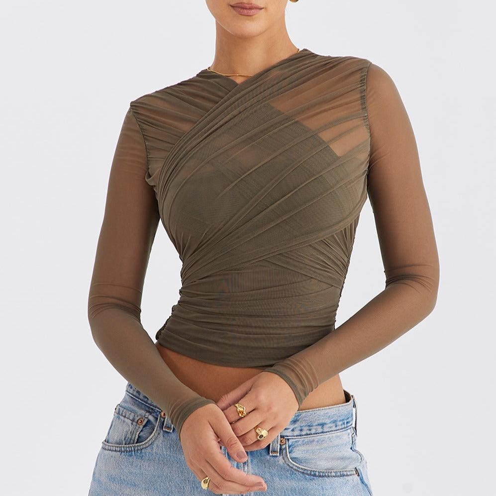 Endless Love Army Green Mesh Long Sleeve Top