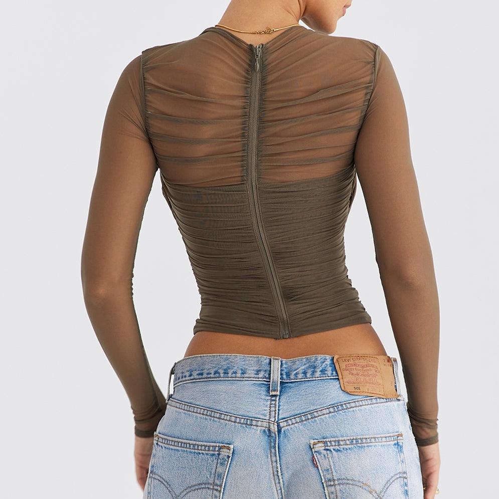 Endless Love Army Green Mesh Long Sleeve Top