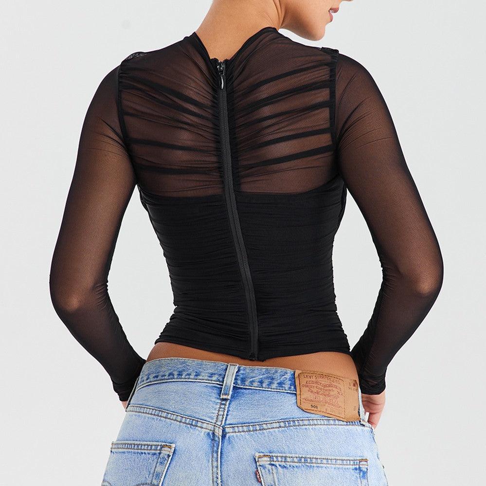 Endless Love Black Mesh Long Sleeve Top