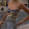 Euro Striped Dark Blue Striped Twist Knitted Crop Top