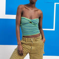 Euro Striped Light Green Cutout Knitted Crop Top