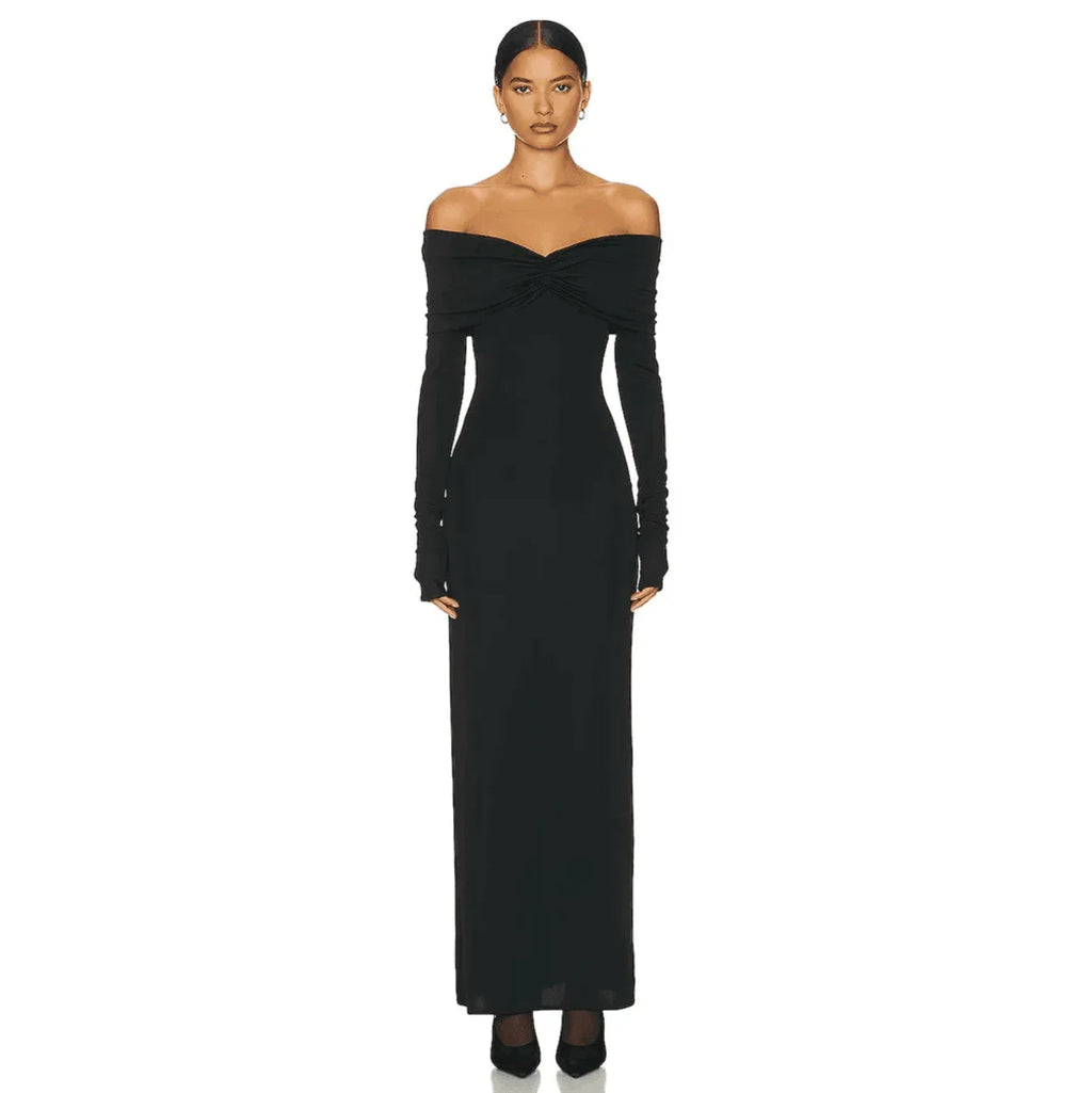 Exclusive Invite Black Off-Shoulder Maxi Dress