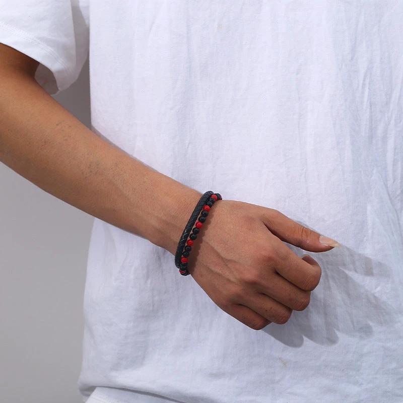 Men's Hand-woven Natural Tigereye Leather Beaded Bracelet