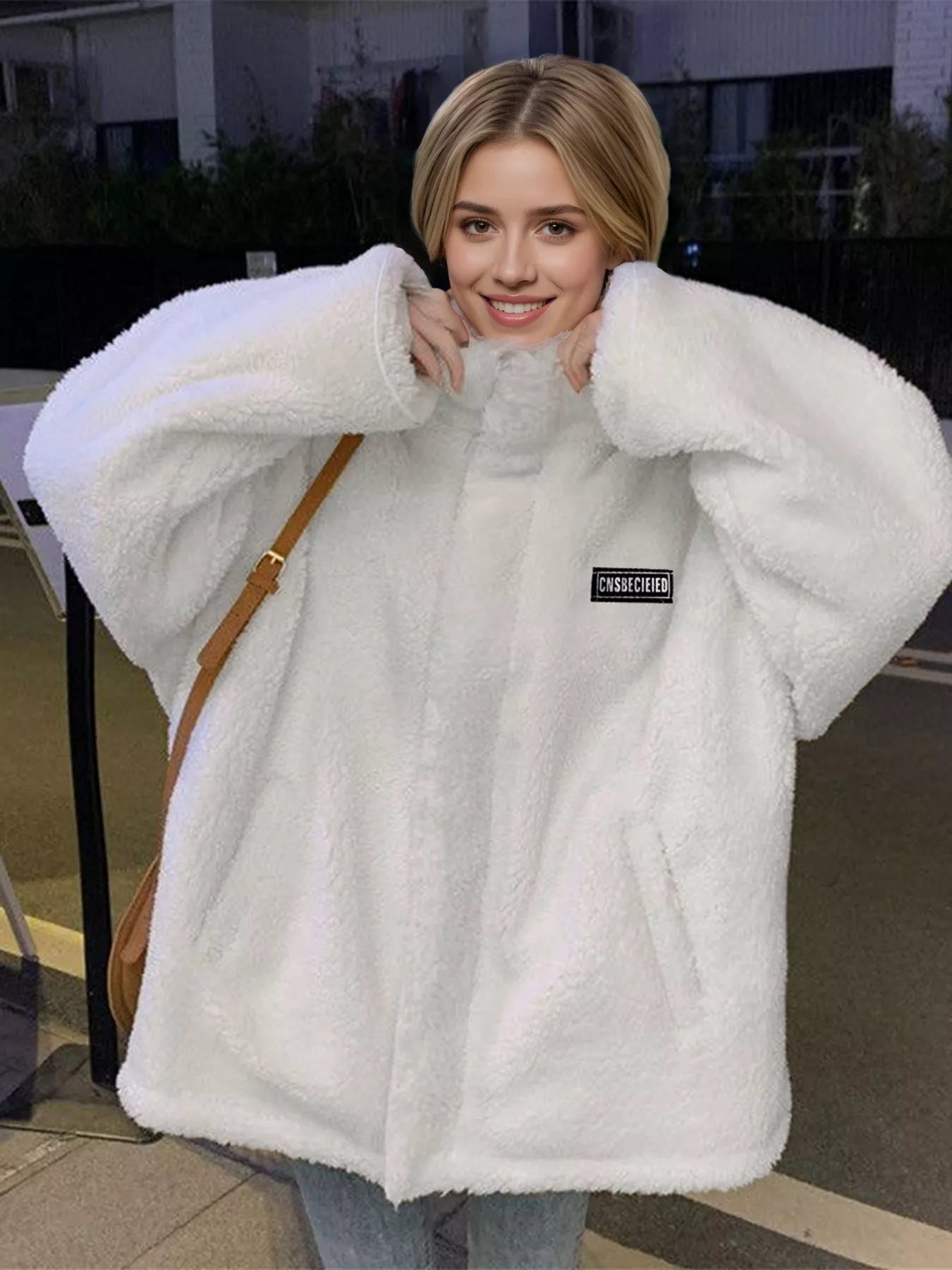 Women's Sherpa Fleece Zip Up Jacket Oversized Winter Outerwear