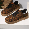 Women's Leopard Print Suede Lace Up Sneakers Casual Flat Shoes
