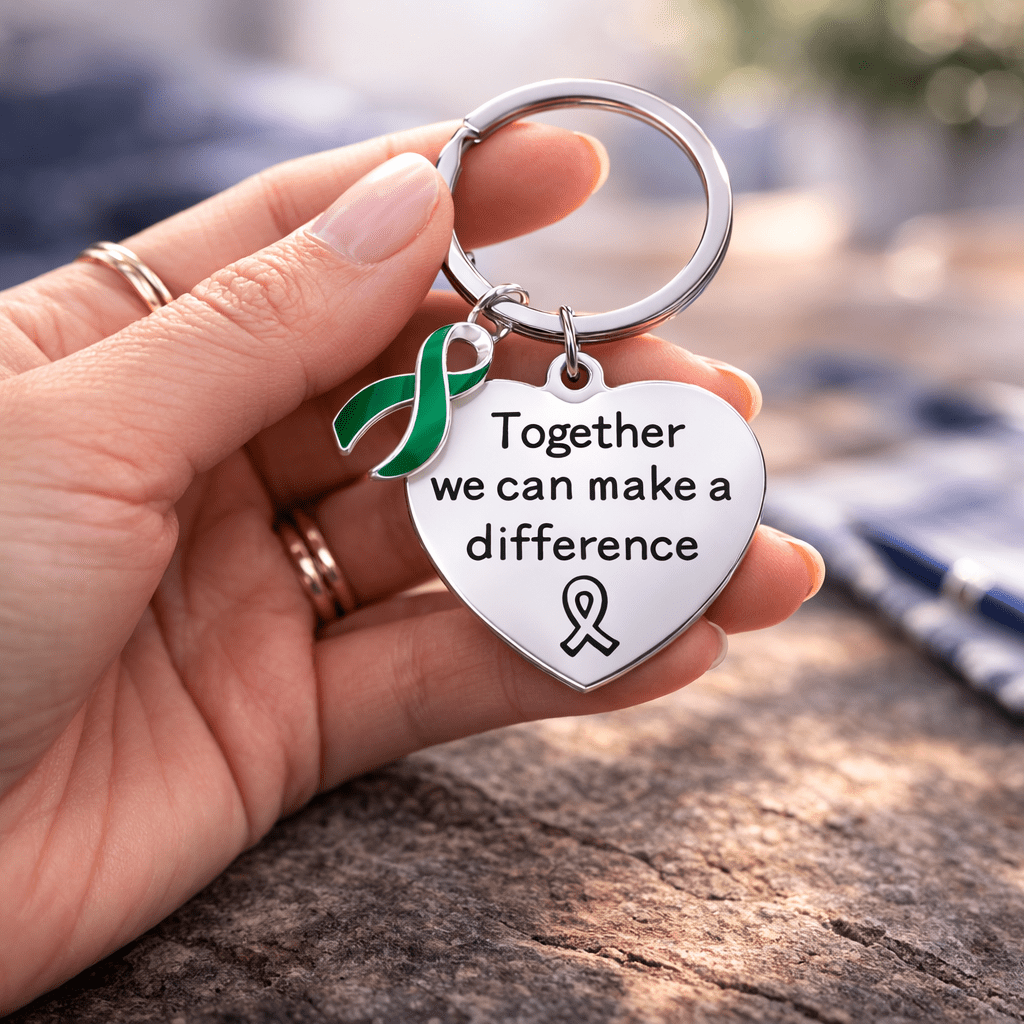Big Heart Green Ribbon Key Chains