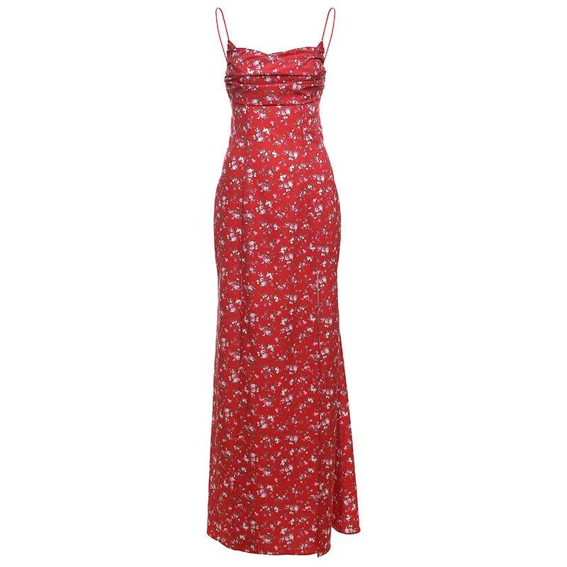 Women's Printed High Waist Slit Off-neck Dress