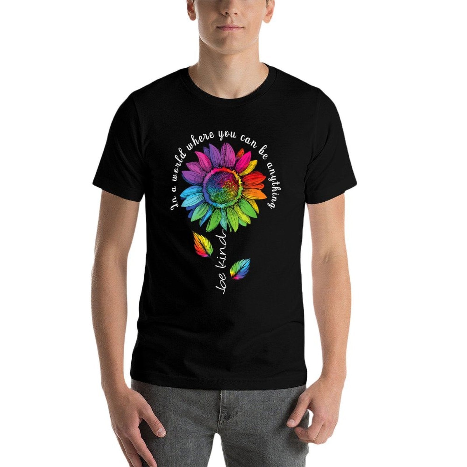 LGBTQ Rainbow Sunflower Be Kind Gay Love Pride Flower  High-quality Stitching T-Shirt