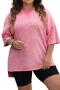 Light Grey Mineral Wash Drop Sleeve Patchwork Plus Size Tee
