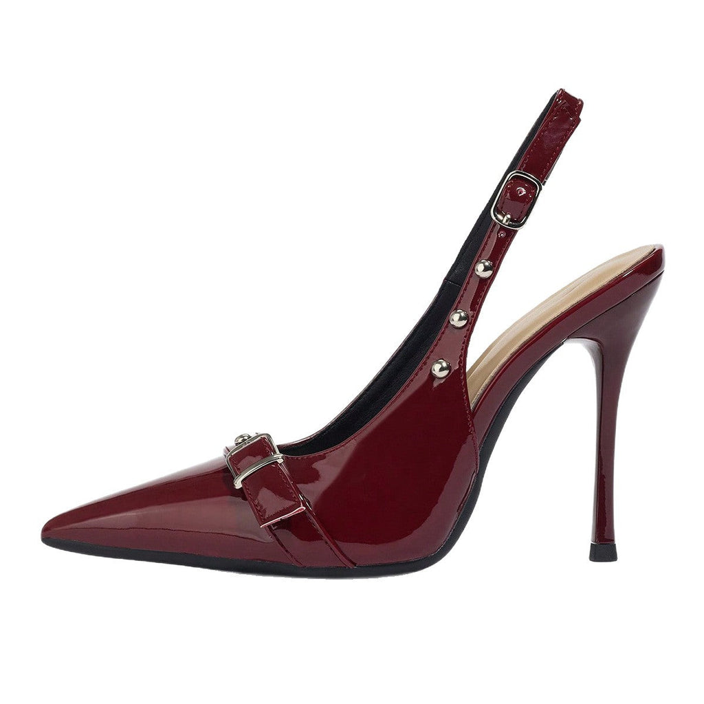 Women's Pointed-Toe Stiletto Heels | Synthetic Leather Buckle Rivet Heels