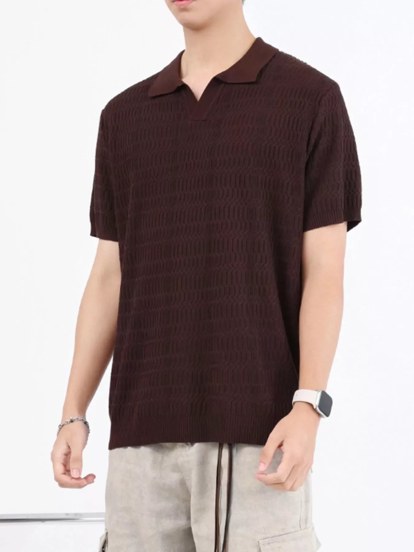 Men's Plus Size Textured Knit Short Sleeve Polo
