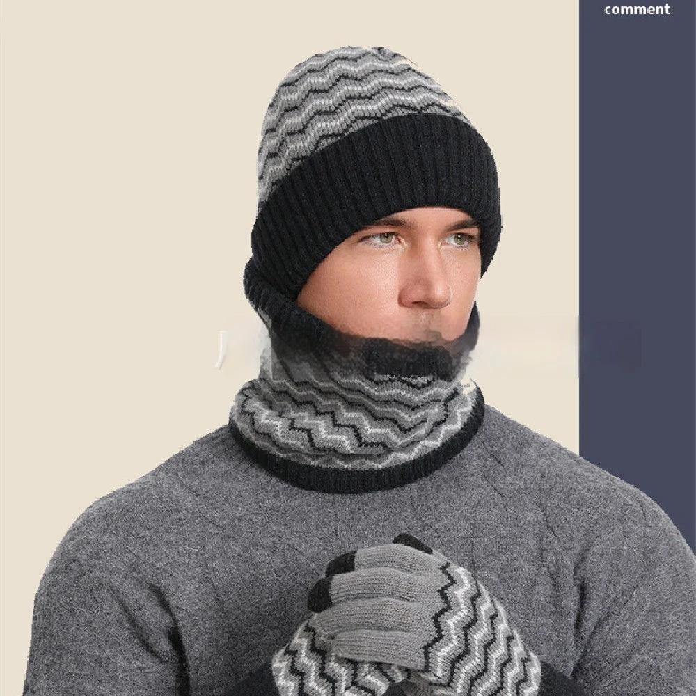 Men's Warm Cold-proof Neck Warmer, Knitted Beanie, and Knitted Gloves Set
