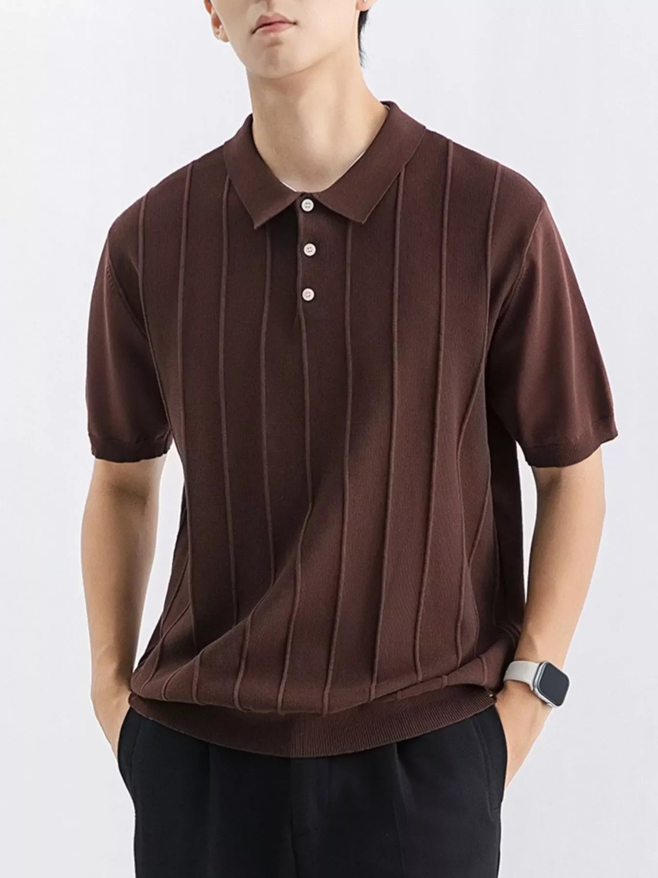 Men's Plus Size Textured Knit Short Sleeve Polo