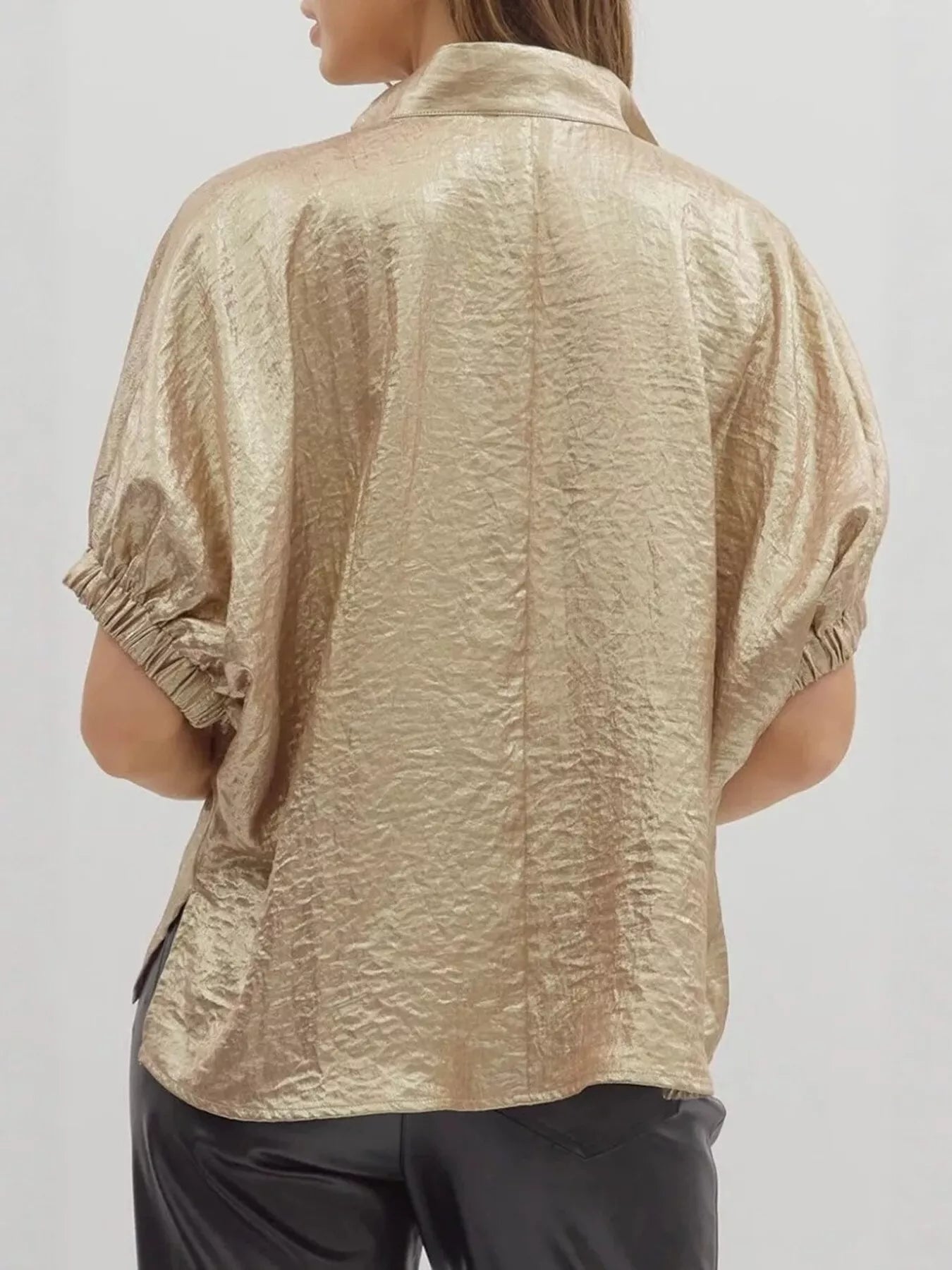 Metallic Shimmering Short Sleeve Blouse