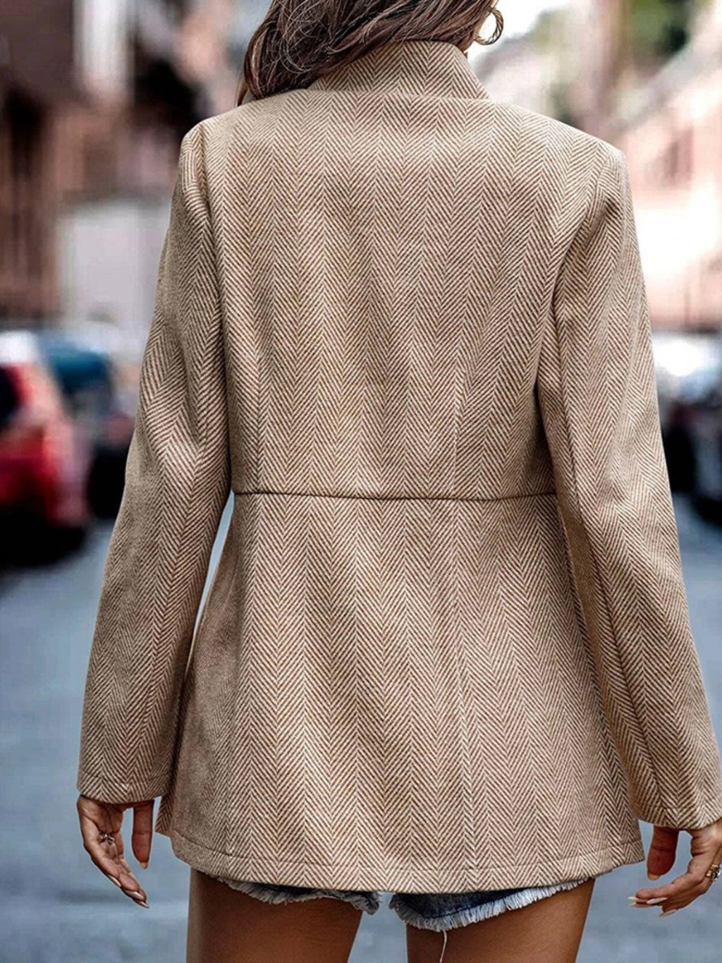 Women's Slim Fit Herringbone Open Front Blazer Jacket