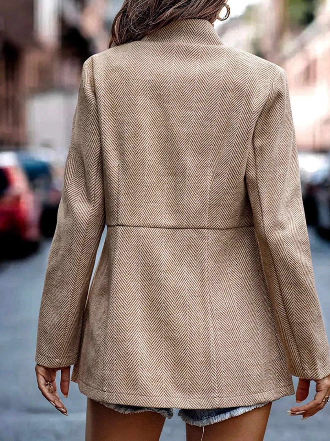 Women's Slim Fit Herringbone Open Front Blazer Jacket