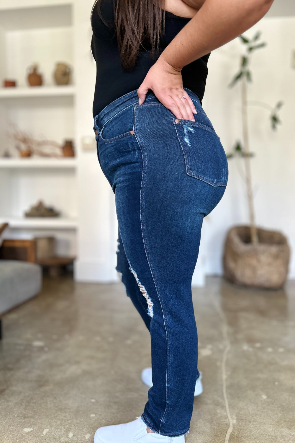 Judy Blue Jeans Full Size High Waist Rigid Magic Heavy Destroyed Straight For Curvy Women