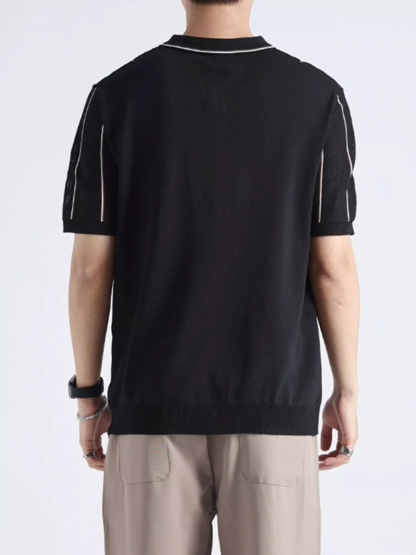 Men's Plus Size Striped Knit Short Sleeve Polo