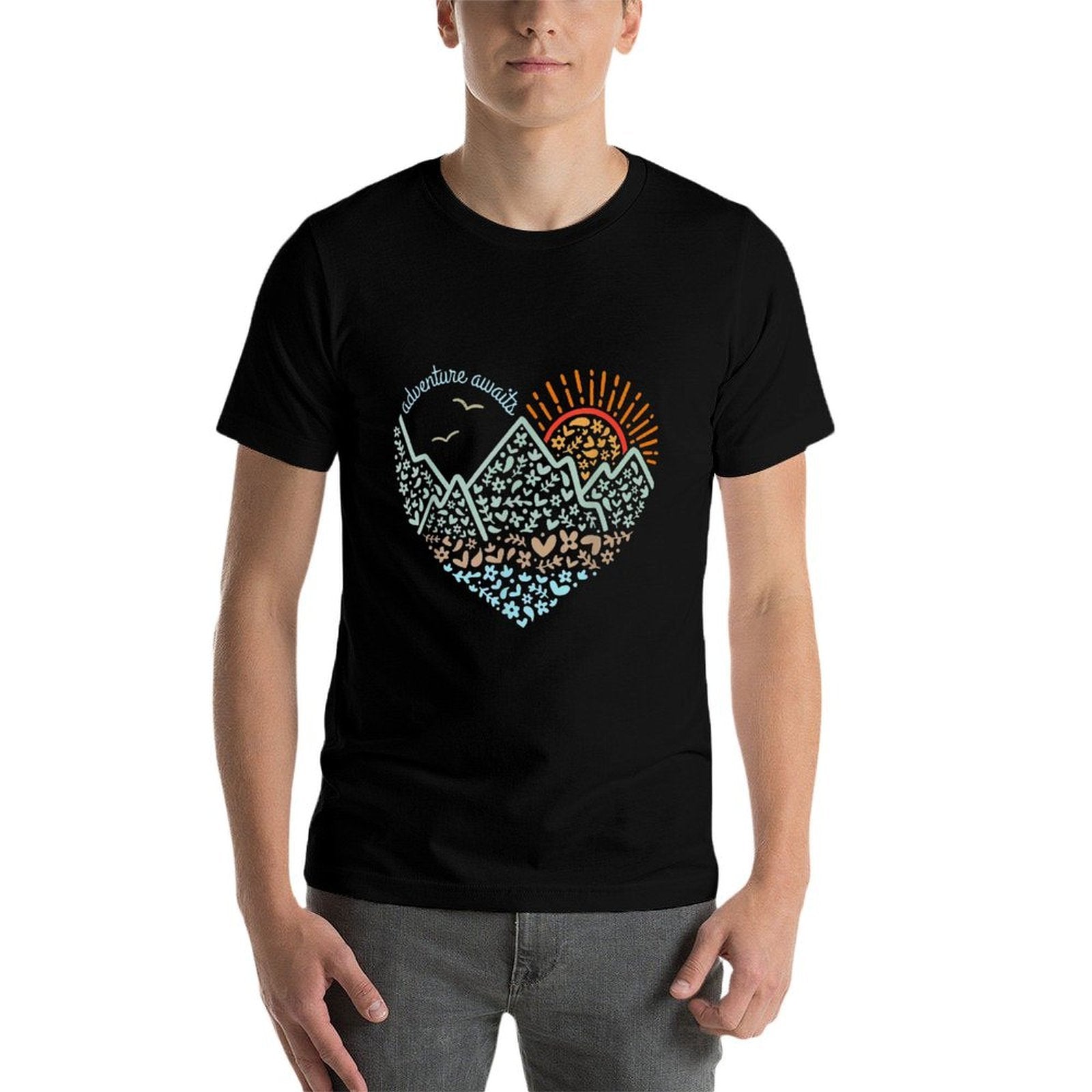 Adventure Awaits Heart  Heathered Texture T-Shirt