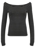 Striped Long Sleeve Boat Neck T Shirt