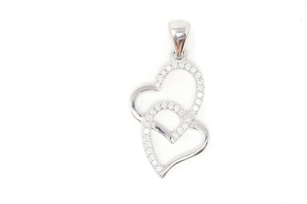 Vintage Open Hearts Forever Link Collection CZ Sterling Silver Necklace Pendant