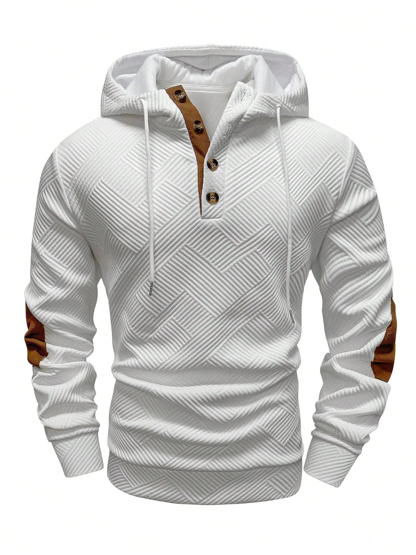 Men's Solid Color Loose Jacquard Hooded Sweater