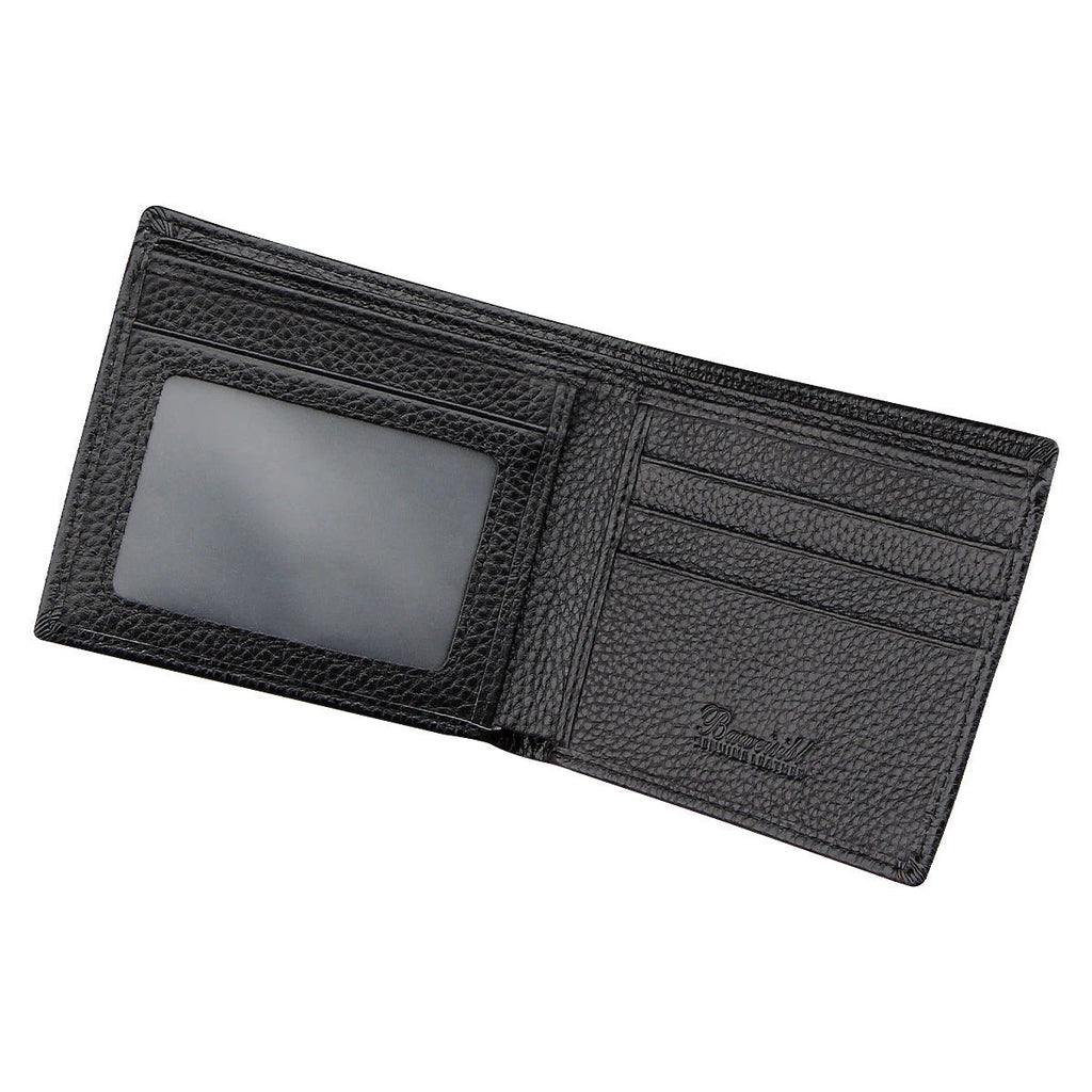Black Men's Genuine Leather Wallet Cowhide Short Bifold