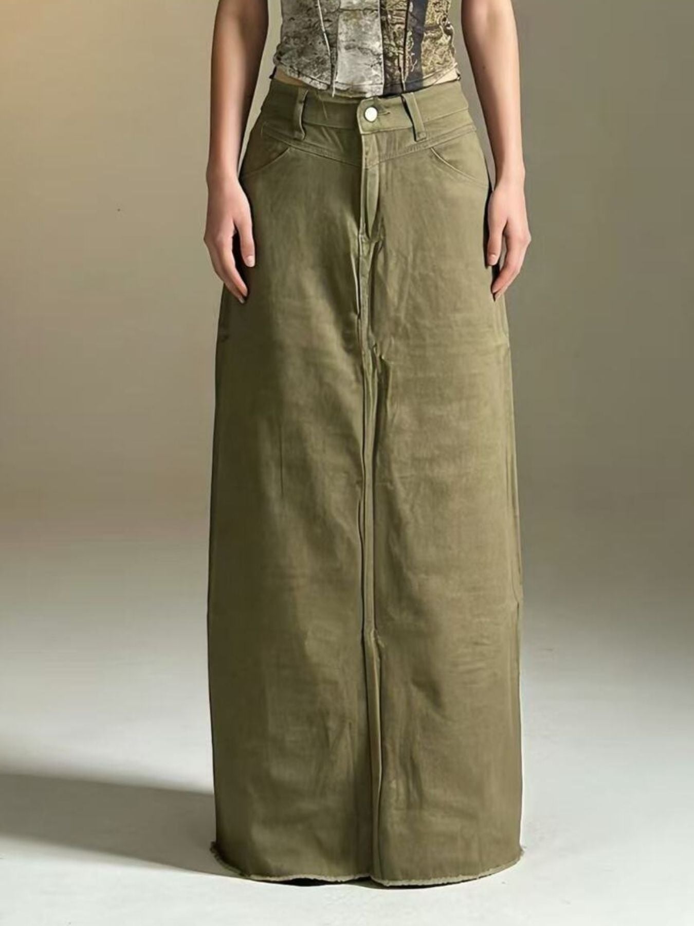Raw Hem Maxi Denim Skirt
