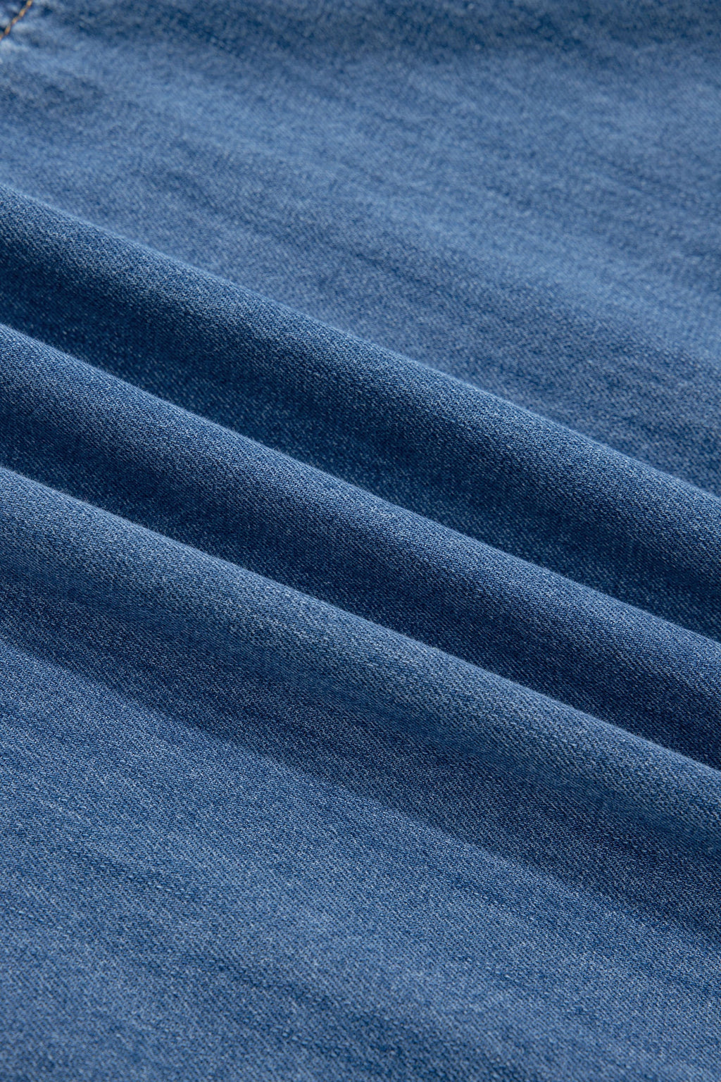 Prussian Blue Button Square Neck Short Puff Sleeve Denim Mini Dress