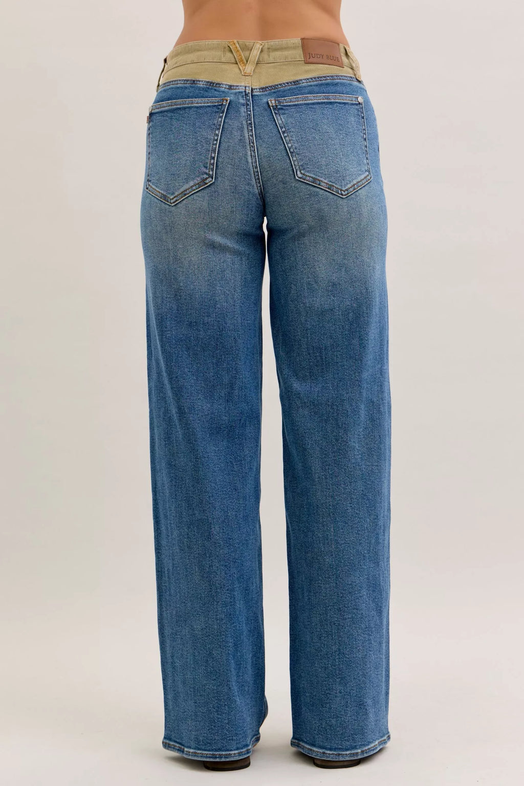 Judy Blue MR Column Straight Jeans With Corduroy Waist For Women Modern Comfortable Denim Chic