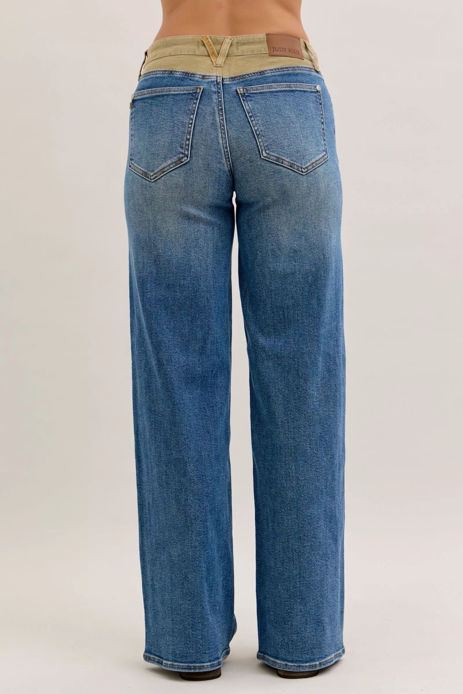 Judy Blue MR Column Straight Jeans With Corduroy Waist For Women Modern Comfortable Denim Chic